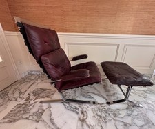 Grand fauteuil Moderne OLIVIER MOURGUE AIRBORNE 1960 Design  Vintage Cuir rouge