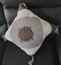 Housse de coussin pour canapé40x40Fait main au crochet 100%coton marron,beige 