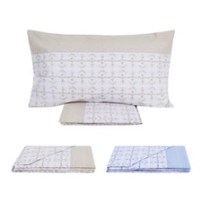 Set Draps Coton Lit 1 Petit Lit Double 2 Taies D'Oreiller A Fantaisie Beige Bleu