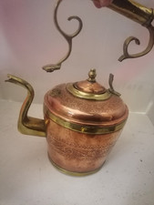 Théière/Bouilloire ancienne en cuivre et laiton - Objet artisanal vintageBelle