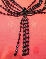 INCRUSTATION BRODERIE PAMPILLES PERLES JAIS français Napoléon III  restauration