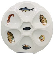 Beautiful French Majolica Oyster Plate Sea Food Fish Colored Assiette Huitres
