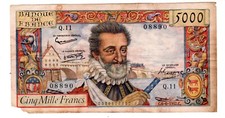FRANCE Billet 5000 FRANCS 06/06/1957 HENRI IV FAY°49  Q.11 08890 TTB