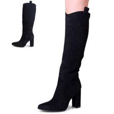 Bottes En Velours Pour Femmes Basic Western À Talons Hauts Longues