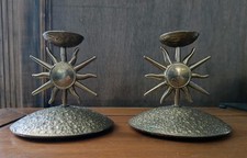 Paire de bougeoirs vintage 80 “Soleil” – Ligne D Montauban – Métal martelé