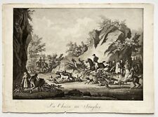 JAZET Jean-Pierre Marie - "La chasse au SANGLIER". Aquatinte originale.