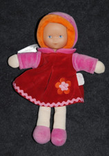 ?Doudou Poupée Chiffon COROLLE 2011 Robe Rouge Fleur Rose Orange 25 Cm TTBE
