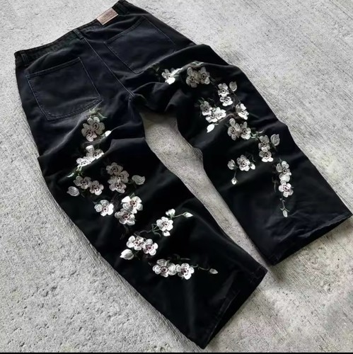 Jean baggy noir fleur - baggy,