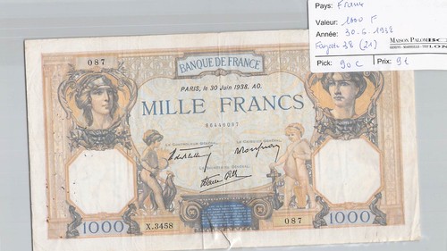 Billet france 1000 francs - francs,