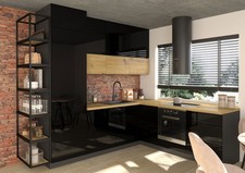 Cuisine En L FLORENCE Plan De Travail 248x245cm Lava - Noir Chêne Artisan