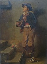 ANCIENNE HUILE SUR BOIS XIX S SIGNÉE ROBERT AURELE JOUEUR DE MANDOLINE