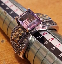    Bague jonc  Art Deco  Argent   massif  925  amethyste  poids 7.3g