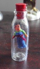 Vintage 1960s Miniature Yarn Doll in Bottle 1 1/4" Tall