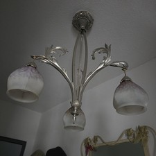 lustre art déco En Bronze Argenté Et Tulipes En Opaline