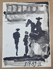 Lithographie noir et blanc d'après Pablo PICASSO : Toros y Toreros. Tauromachie