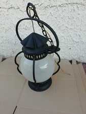 RARE ANCIENNE LANTERNE BOULE OPALESCENTE CASSÉE ET FER FORGÉ