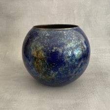 Vase boule Laque Line ou Jean Noel Bouillet verre laqué bleu et or  Haut.~12.5cm
