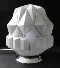 ART DECO Lampe plafonnier métal chromé globe verre pressé skyscraper Era Muller