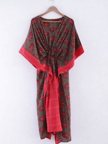 Vintage crepe silk sari kaftan - sari,