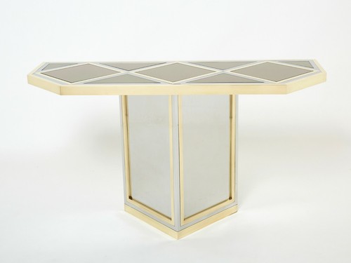 Console chrome laiton verre