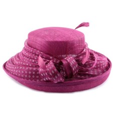 Chapeau Mariage Mellona en sisal Fuschia pois blanc-Taille unique
