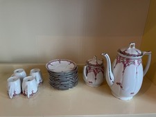 Service à thé Limoges B&C – 4 tasses + théière + sucrier – porcelaine blanche dé