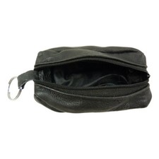 Porte Monnaie bourse / Porte clés zippé double face en Cuir d'agneau noir