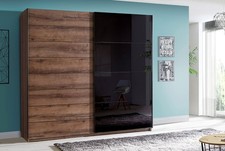 Armoire À Portes Coulissantes Chambre En Chêne Boue Noir Verre 220Cm