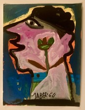 JABER Acrylique, collage, feutre sur papier art brut/Outsider 1980