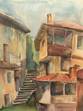 Peinture aquarelle réaliste vintage paysage urbain