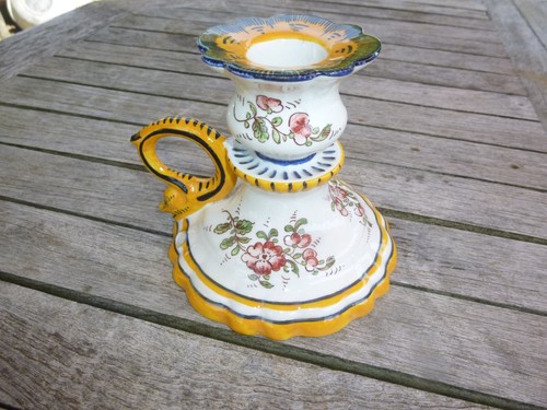 Bougeoir faience signé mf - bougeoir, en