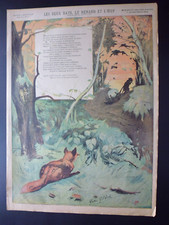 gravure circa 1900 de  G Gélibert: deux rats, le renard et l'oeuf (la Fontaine)