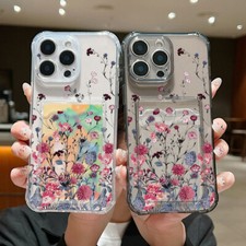Coque Étui pour iPhone 17 Pro 16 15 Pro Max 14 13 12 Fleurs Antichoc Fente Carte