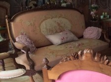 antiquites  Canapé Napoleon III avec tissu d’origine