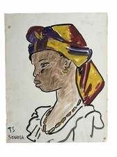 PEINTURE AFRICANISME HENRIETTE LEPESQUEUX PORTRAIT AFRICAINE SOUMA ORIENTALISTE