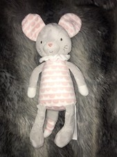 J# Doudou peluche souris grise rayée rose blanc Hochet TAO Tape à l'œil TBE