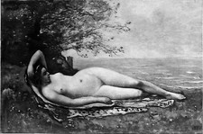 Jeune Fille nue ou Nymphe au bord de la MER (COROT) -Gravure 19e sous serpente