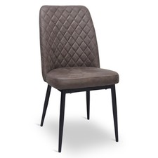 Chaise De Salon Déjeuner Alma en Microfibre Nubuck Brun Avec Jambes Métal Noir