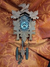 ancienne pendule coucou en bois - cloche gong avec poids et pendule