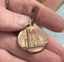 French medal Pin Cathedral Brass Round Reims 1” Commemorative France Church