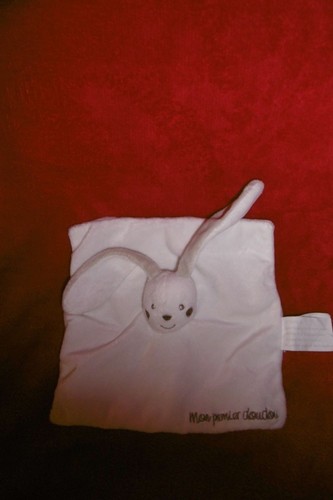 Doudou lapin blanc gris - lapin, mon