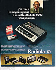 PUBLICITE ADVERTISING 065  1975  RADIOLA  le magnétophone à cassettes  2222