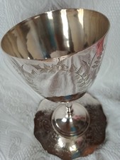 Coupe calice et patène gravé végétal - coupe bronze plaqué argent - poinçons