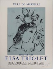 Marc CHAGALL : Elsa Triolet, Femme à l'oiseau, Lithographie originale signée