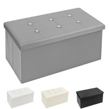 Malle Pouf Récipient Cuir Artificiel Swarovski Pliant Banc Repose-Pieds