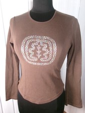 Vintage Top T-shirt marron INES DE LA FRESSANGE S 34/36 imprimé Made France