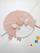 Doudou Plat Rond Lina Pili Joy Dragon Aile Rose Doré Or Attache Tétine - Noukies