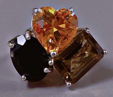 Vallès Dordal bague argent quartz fumé orange jais  Bague argent massif Taille54