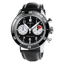 HEMEL Airstream Chronographe Mécanique Acier Cuir Blanc Noir Montre Homme