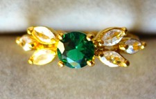 Emeraude Verte de 1,015 ct - Bague Argent 925 Doré avec Zircons